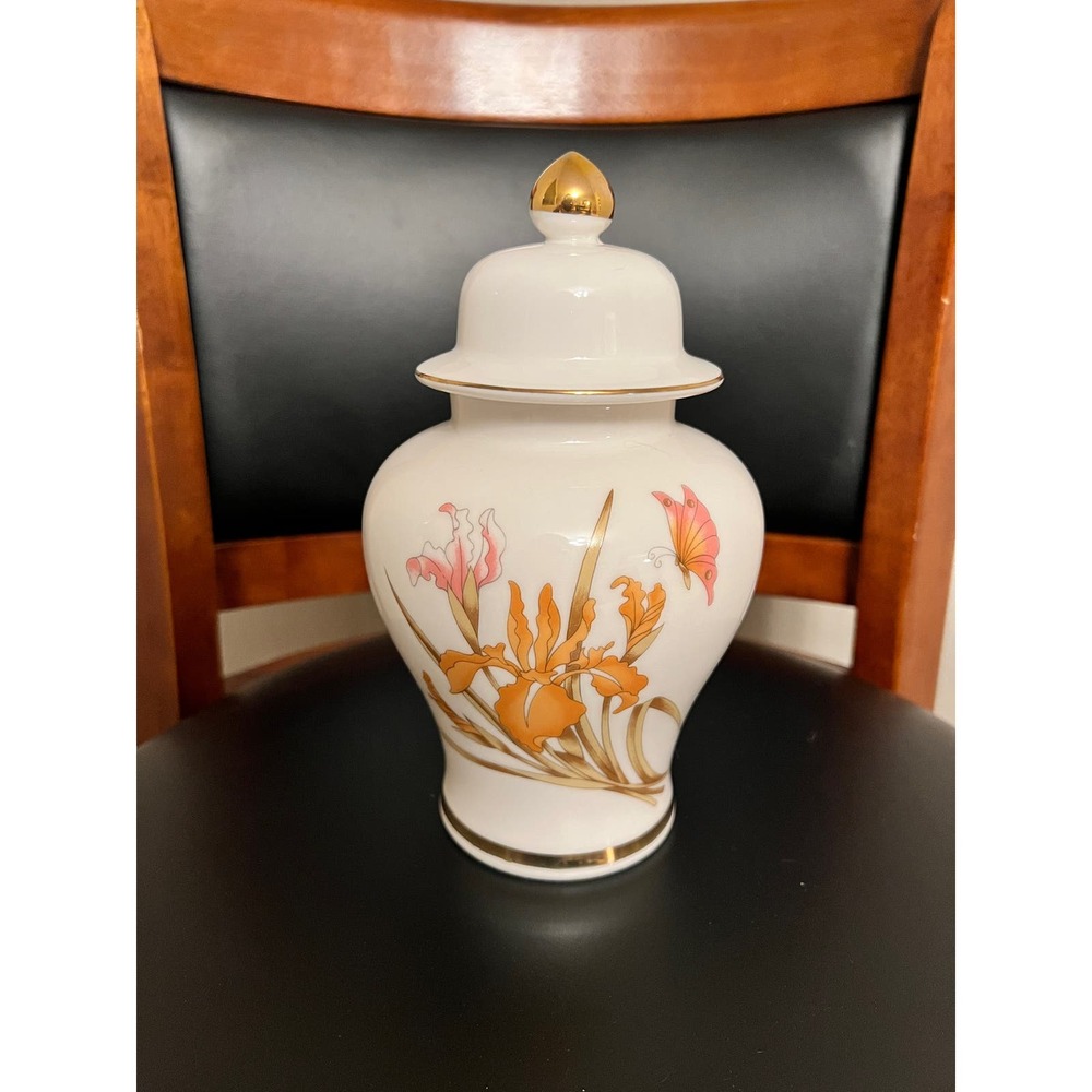 Japanese Ginger Jar Vintage Irises Butterfly Made In Japan